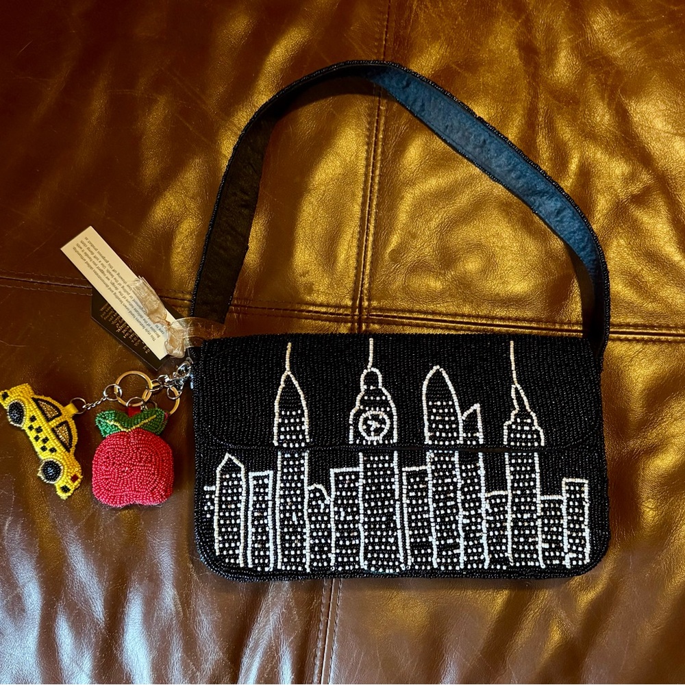 Marshalls Black and White Beaded Skyline Clutch